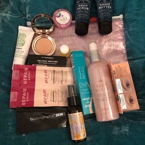 Glossier pouch, mixed samples, full size drybar